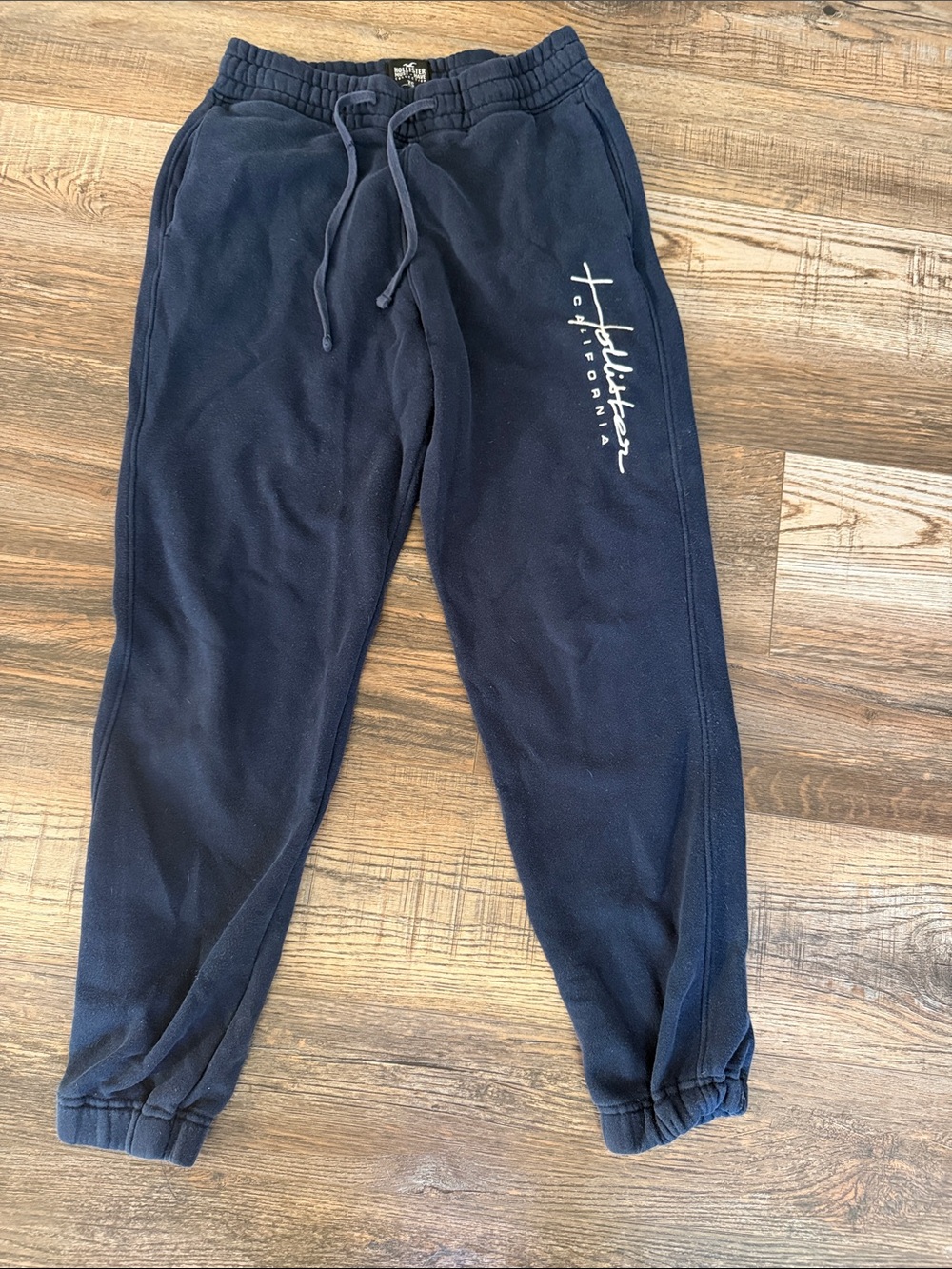 Hollister Navy Fleece Jogger Pants with Script Logo